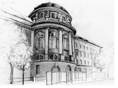 Rysunek Collegium Maius w Poznaniu